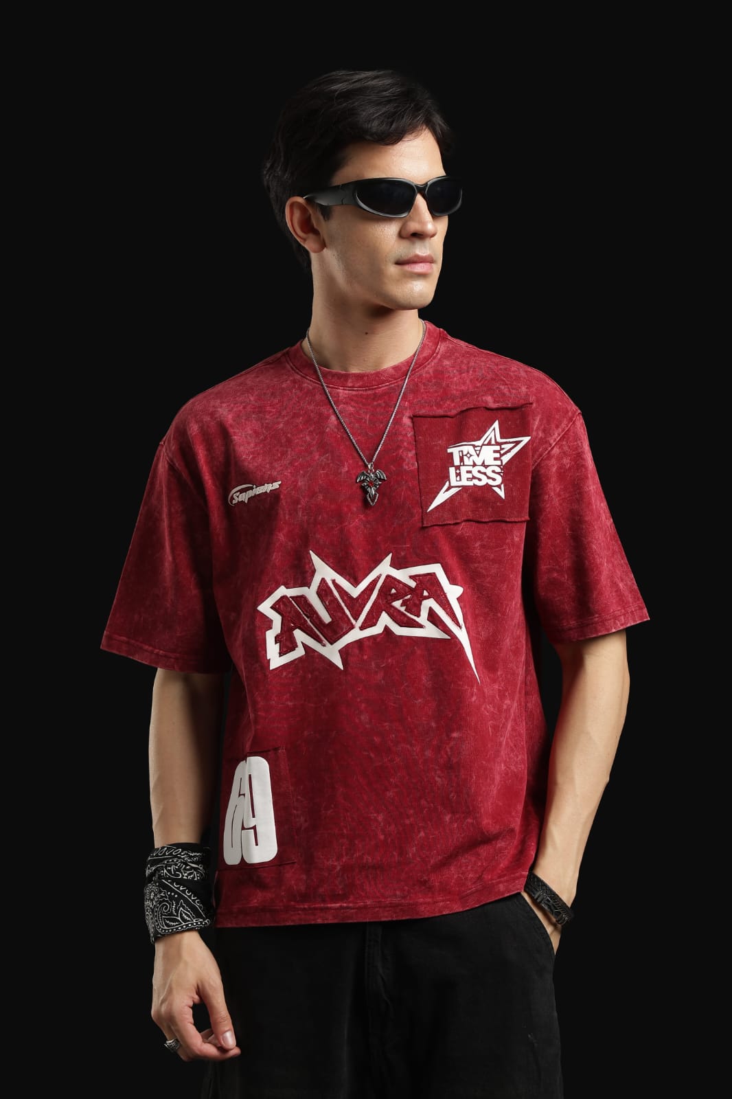 AURA WASHED  OVERSIZED MAROON COLOUR TSHIRT