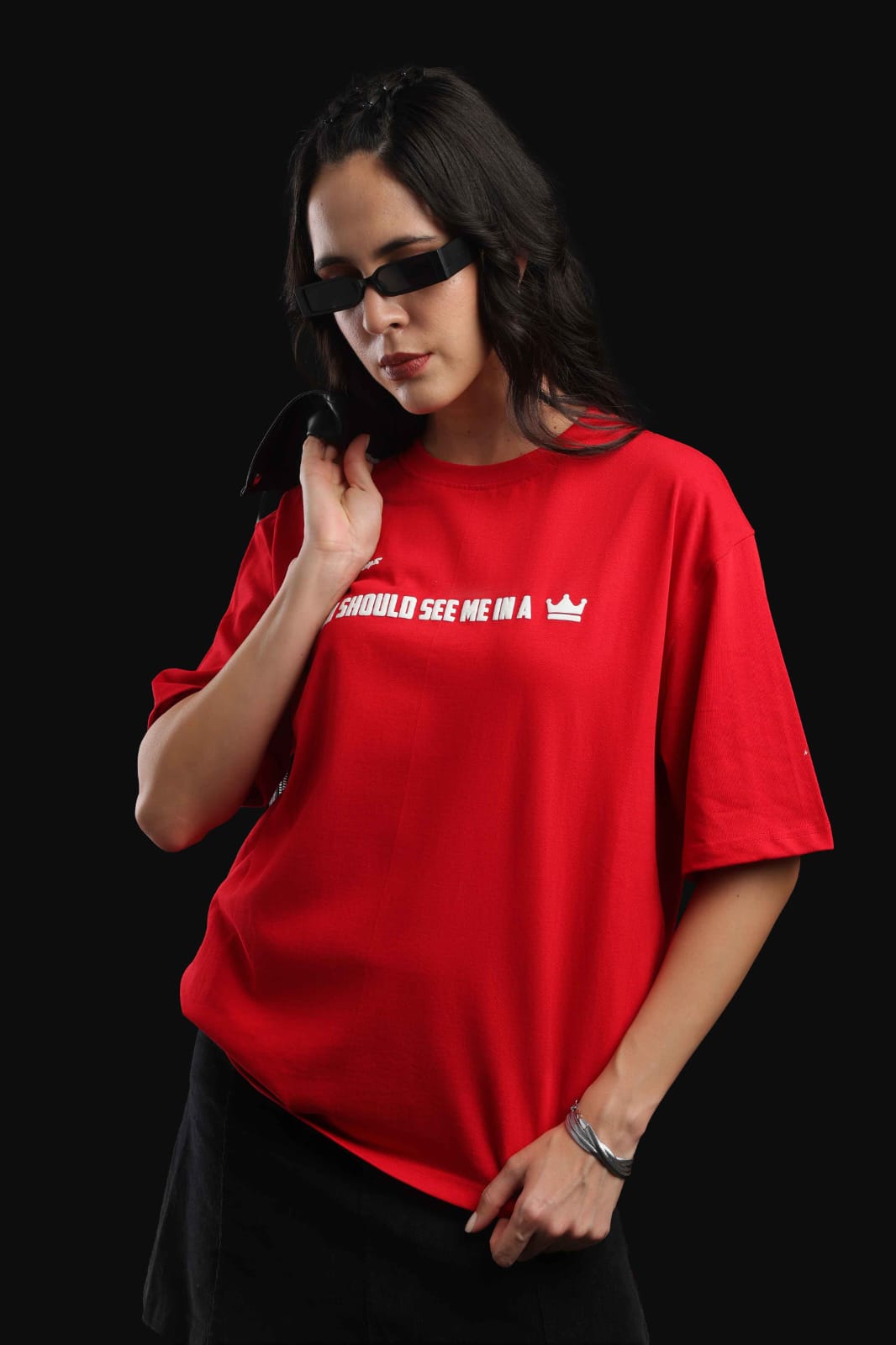 BILLE ELLISH PRINTED OVERSIZED UNISEX RED COLOUR T -SHIRT