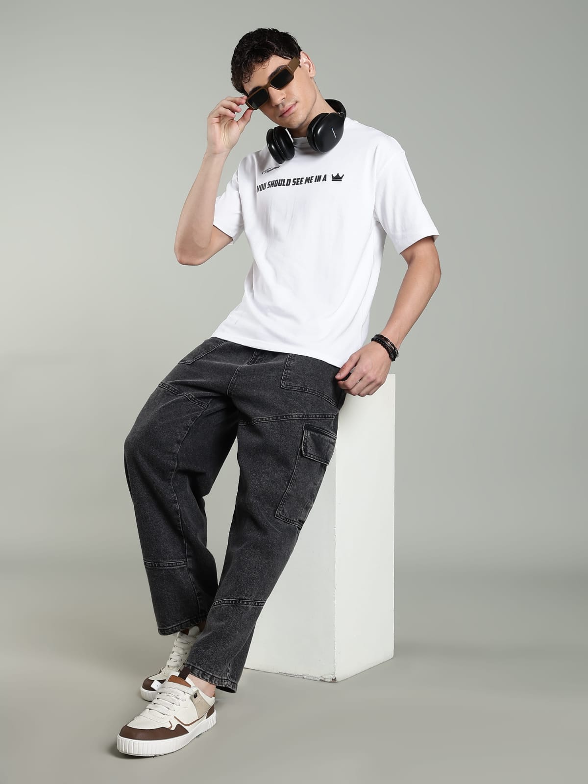 BILLE ELLISH PRINTED OVERSIZED UNISEX WHITE COLOUR T-SHIRT