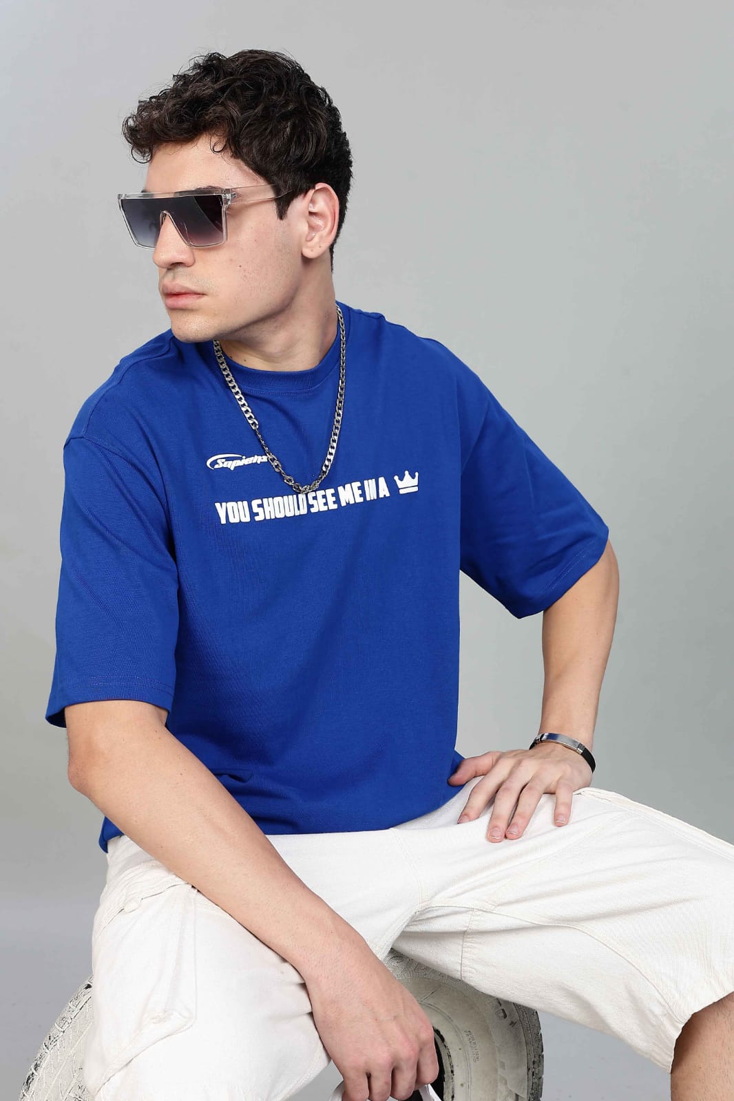 BILLE ELLISH PRINTED OVERSIZED UNISEX BLUE COLOUR T-SHIRT