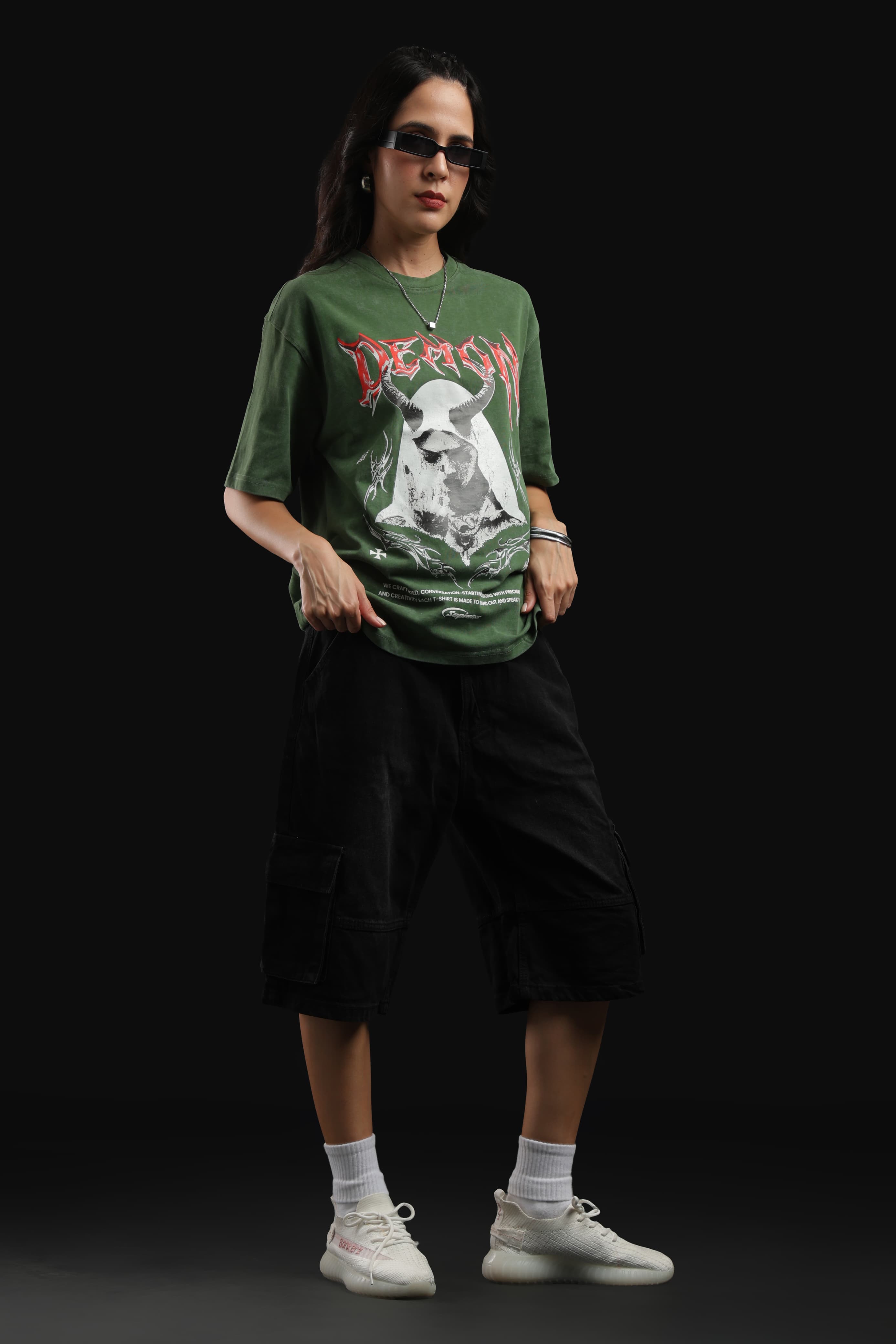 DEMON OVERSIZED UNISEX  SAGE GREEN  COLOUR TSHIRT