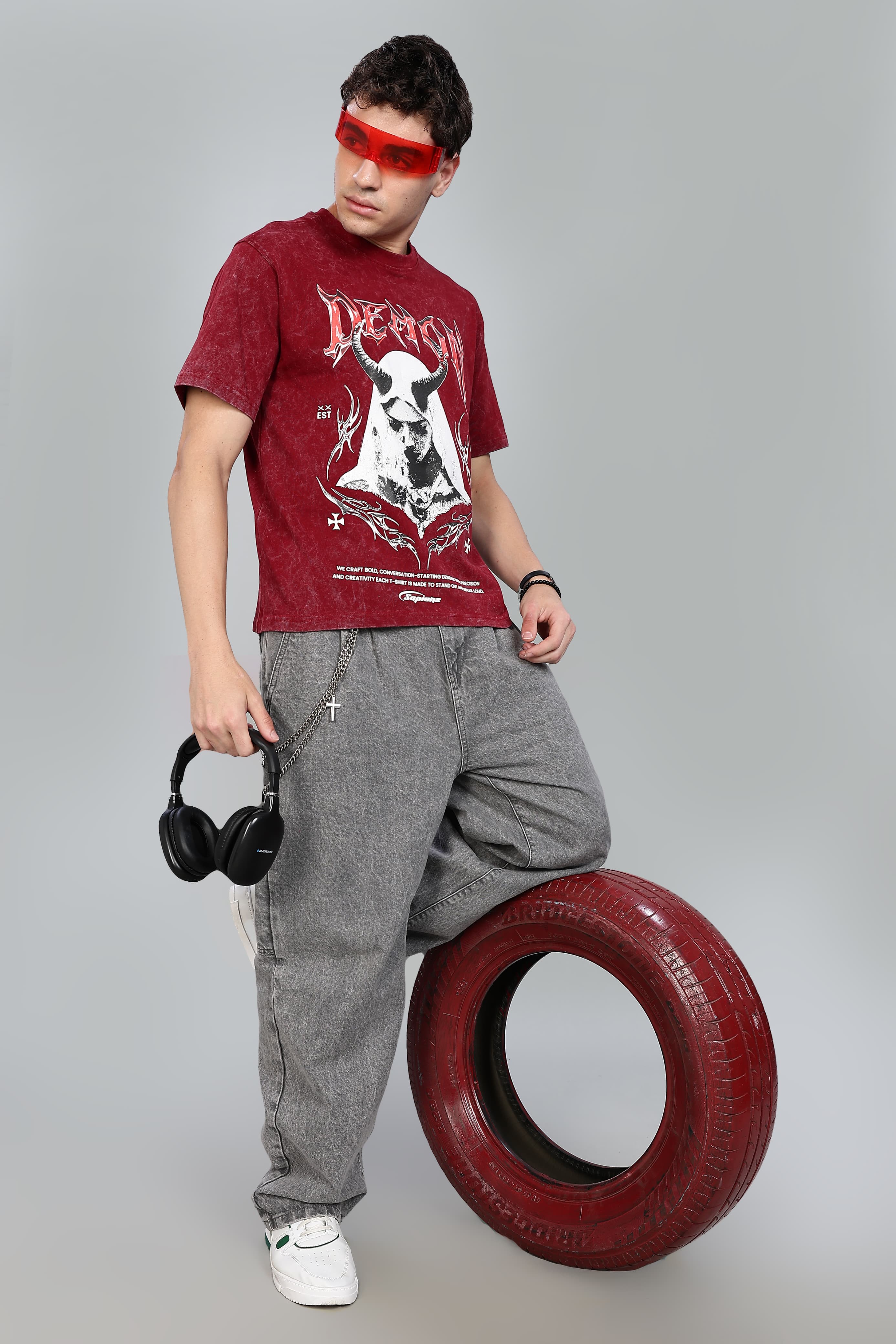DEMON OVERSIZED UNISEX MAROON  COLOUR TSHIRT