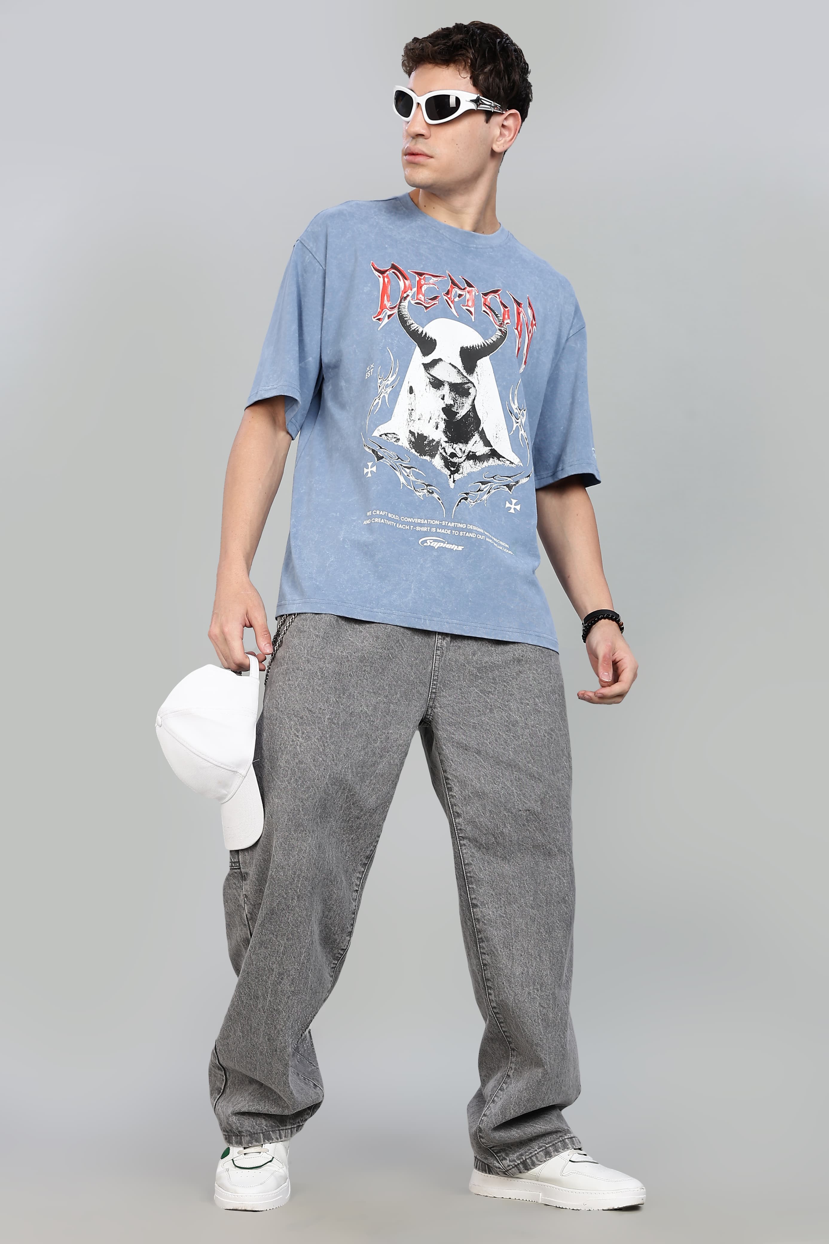 DEMON OVERSIZED UNISEX SLATE BLUE COLOUR TSHIRT