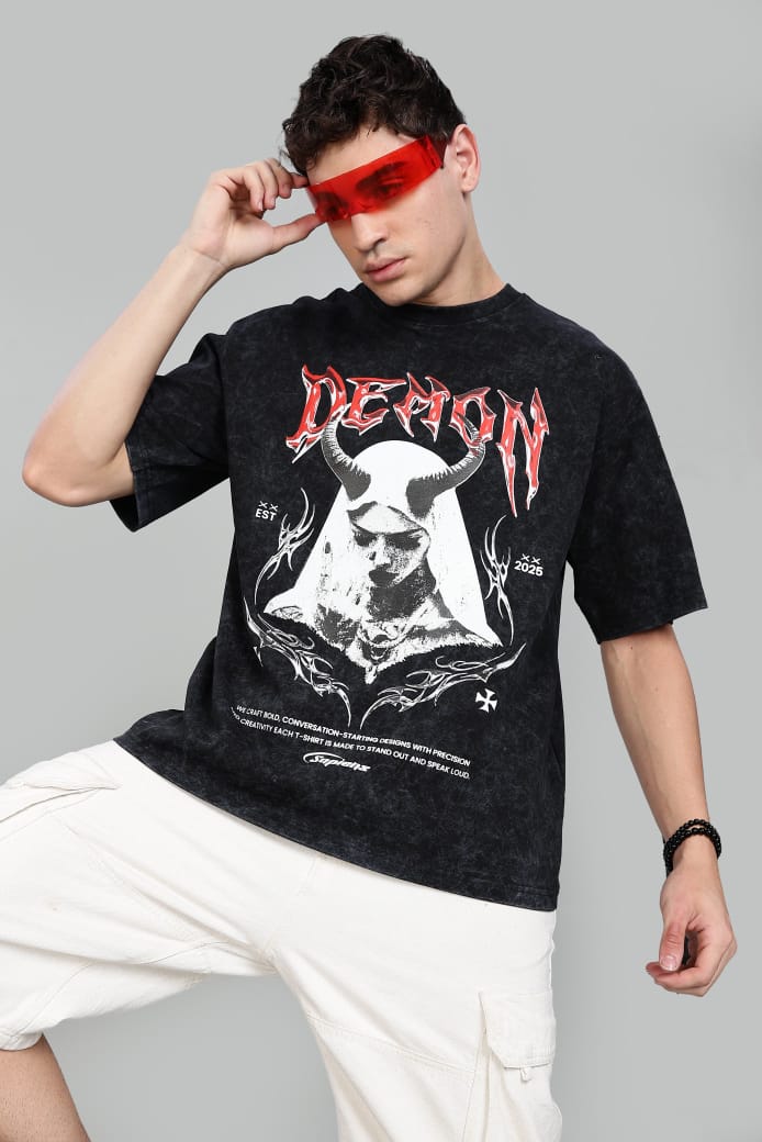 DEMON OVERSIZED UNISEX BLACK COLOUR TSHIRT