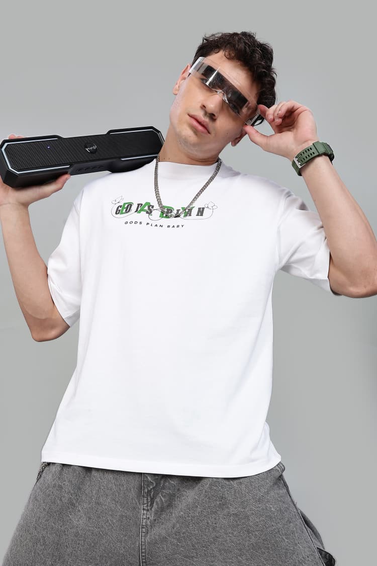 GODS PLANS BABY  OVERSIZED UNISEX WHITE COLOUR T SHIRT