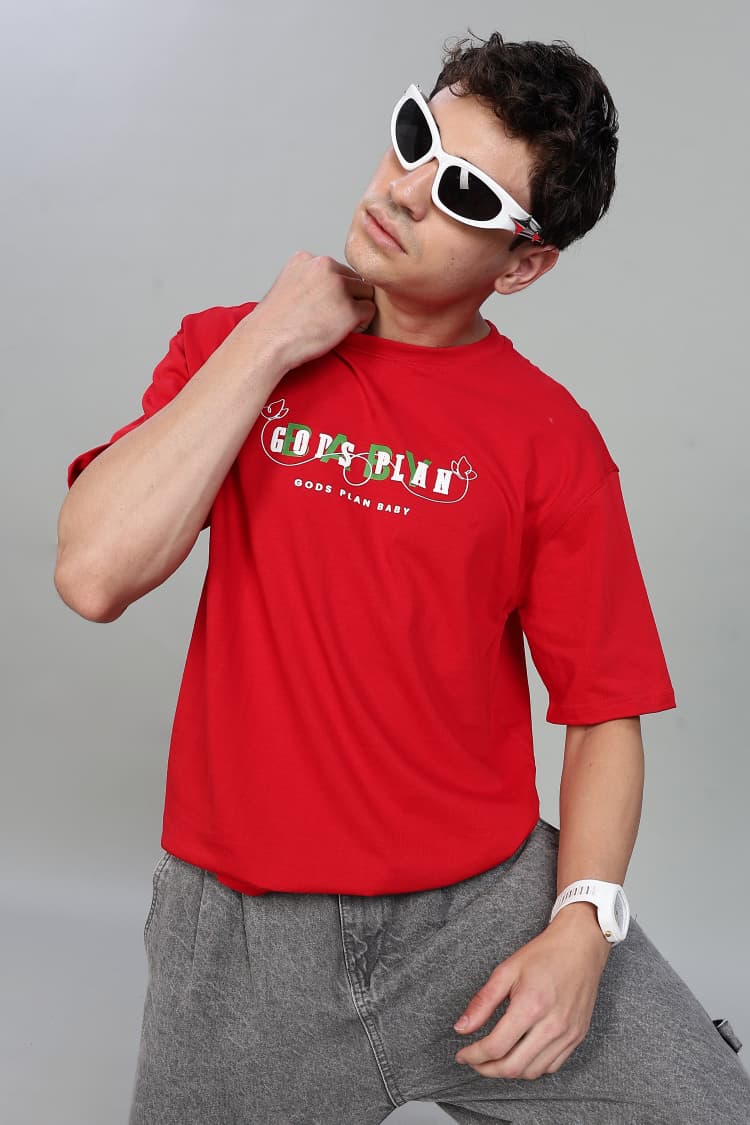 GODS PLAN BABY OVERSIZED UNISEX RED COLOUR T SHIRT