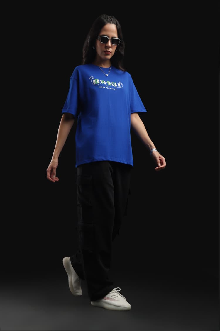 GODS PLANS BABY  OVERSIZED UNISEX ROYAL BLUE COLOUR T SHIRT